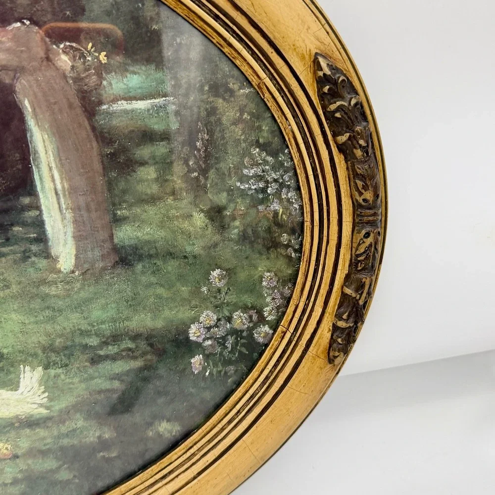 Vintage Faraway Thoughts Oval Framed Print Donald Art Co Garden 27.5